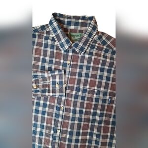 Woolrich Shirt Men's XL Blue and Brown Plaid Classic Preppy Business Casual